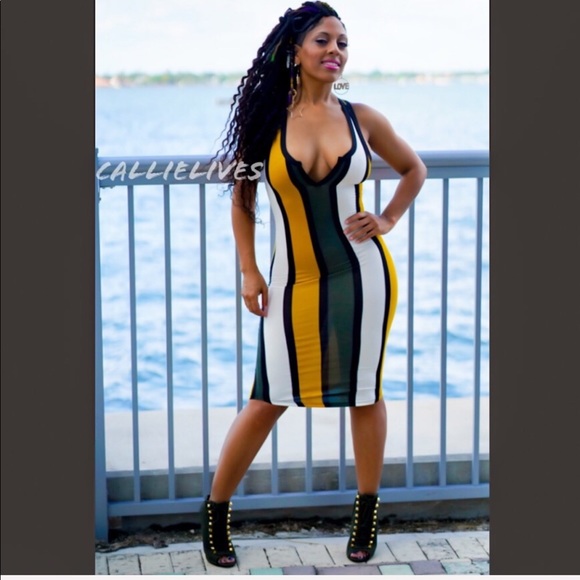 Callie Striped Olives: Mustard Racerback Dress - Picture 5 of 8